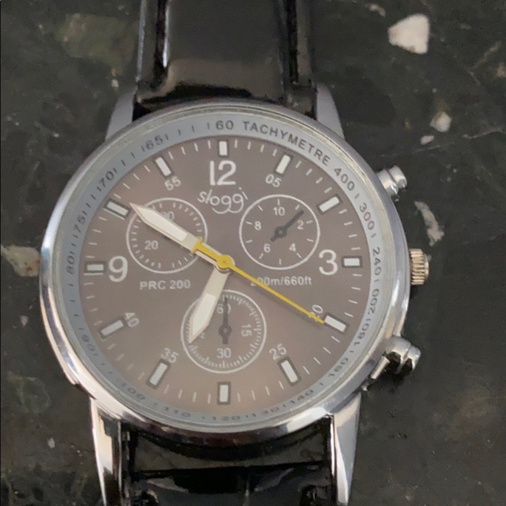 A black leather watch